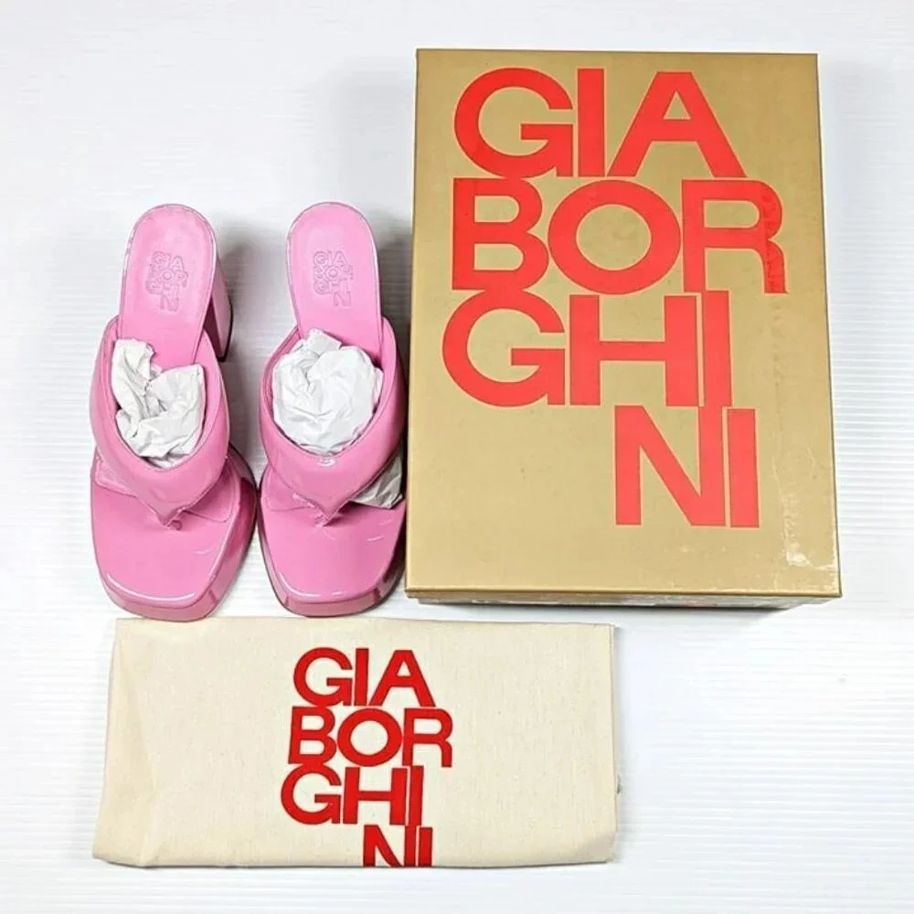 Gia Borghini Women's Gia 17 Pink Patent Platform Sandals Size 39 IT (MSRP $475)
